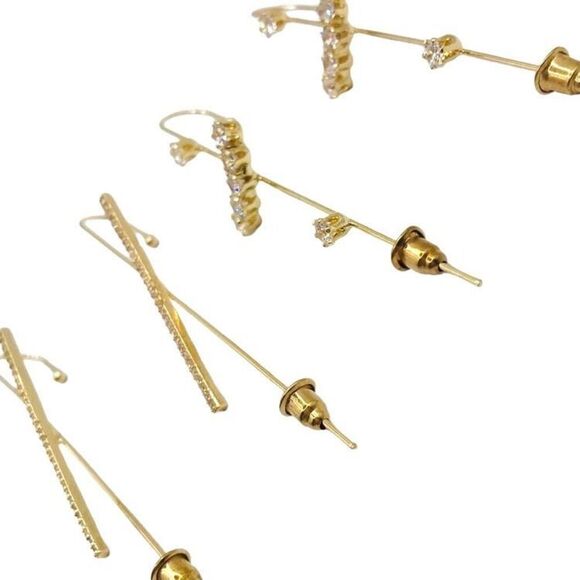 Set of 2 Gold tone ear pin cuff earrings bundle - Picture 5 of 6